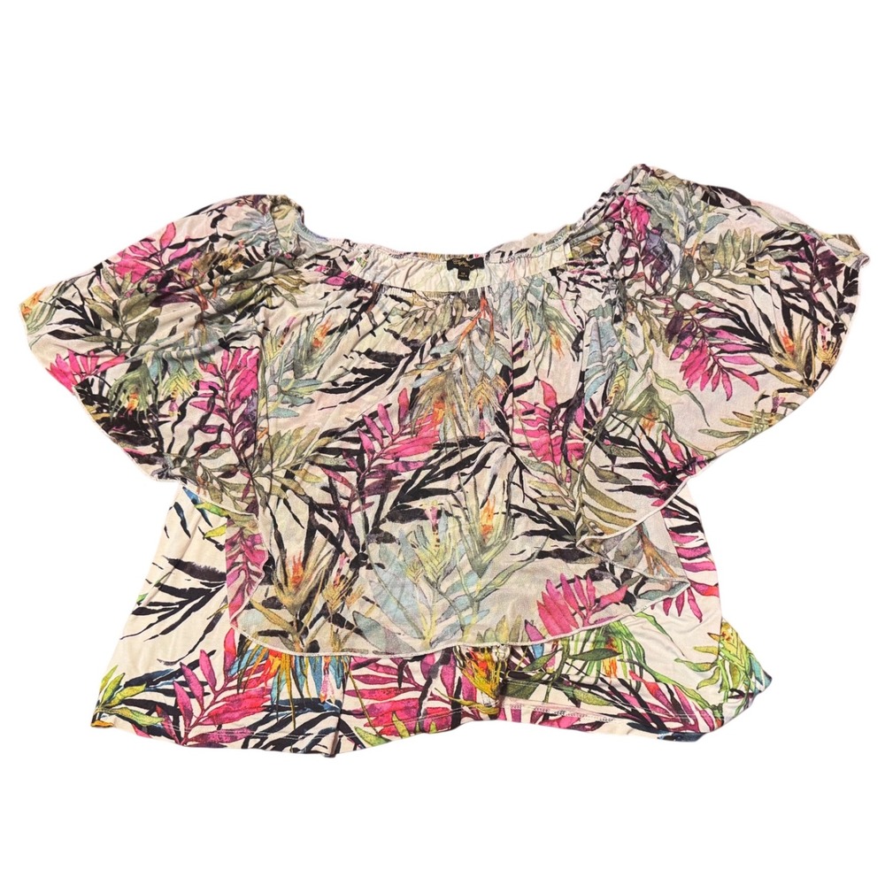Cupio Woman 3X Floral Print Off Shoulder Ruffle Tiered Top Blouse
